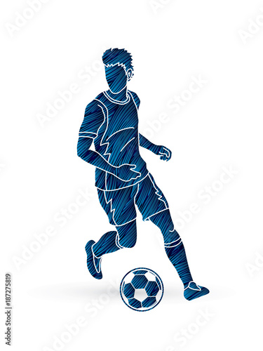 Fototapeta Naklejka Na Ścianę i Meble -  Soccer player running with soccer ball action designed using grunge brush graphic vector