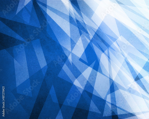 abstract blue and white background with layered transparent stripes and shapes in random abstract pattern with texture