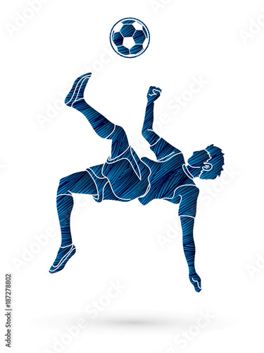 Soccer player somersault kick , overhead kick action designed using grunge brush graphic vector