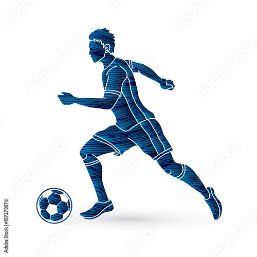 Soccer player running with soccer ball action designed using grunge brush graphic vector