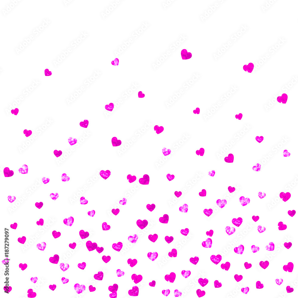 Heart frame for Valentines day with pink glitter. February 14th day. Vector confetti for heart frame template. Grunge hand drawn texture. Love theme for flyer, special business offer, promo.
