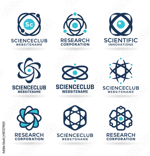 Science symbols, atom and molecule icons, chemistry - logo design elements and logotype templates