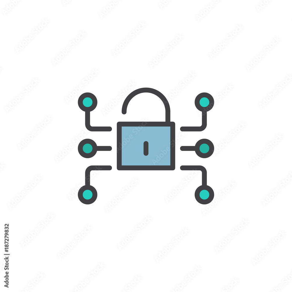 Padlock secure connection filled outline icon, line vector sign, linear colorful pictogram isolated on white. Media network data protection symbol, logo illustration. Pixel perfect vector graphics Padlock secure connection filled outline icon, line vector sign, linear colorful pictogram isolated on white. Media network data protection symbol, logo illustration. Pixel perfect vector graphics