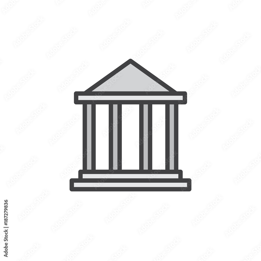 Bank building filled outline icon, line vector sign, linear colorful pictogram isolated on white. Banking house symbol, logo illustration. Pixel perfect vector graphics