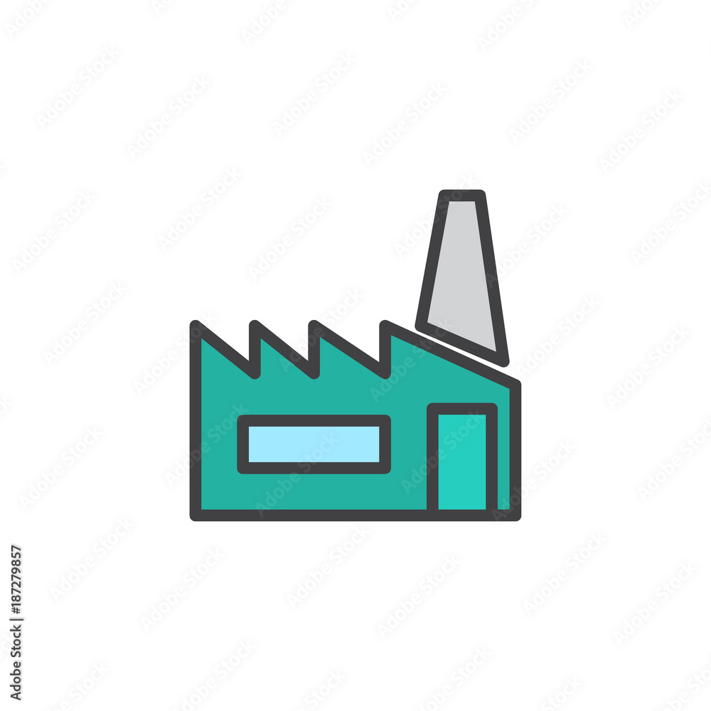 Factory filled outline icon, line vector sign, linear colorful pictogram isolated on white. Industrial business symbol, logo illustration. Pixel perfect vector graphics Factory filled outline icon, line vector sign, linear colorful pictogram isolated on white. Industrial business symbol, logo illustration. Pixel perfect vector graphics