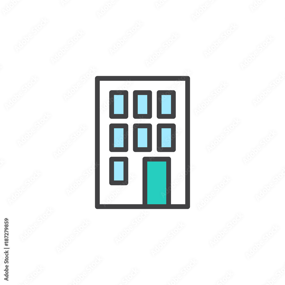 Office building filled outline icon, line vector sign, linear colorful pictogram isolated on white. Symbol, logo illustration. Pixel perfect vector graphics