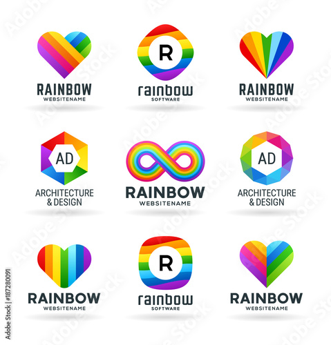 Set of abstract rainbow symbols and colorful logo design elements