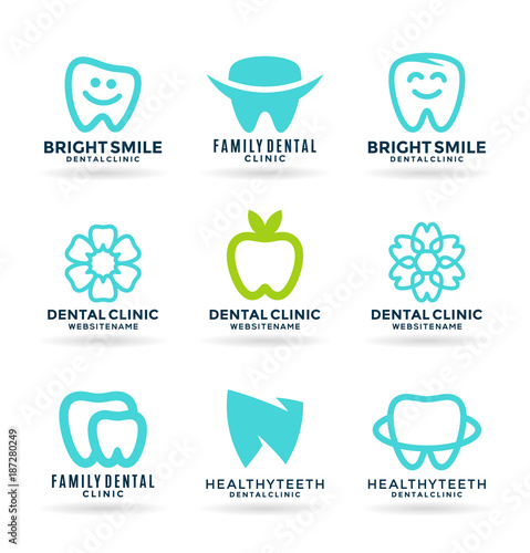 Set of stomatology symbols and vector teeth icons