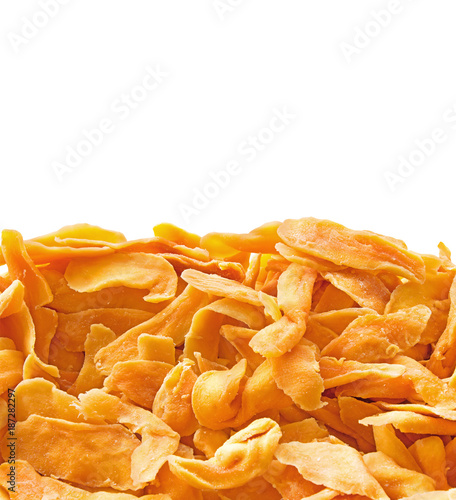 Pile of Dried Mango Slices on White Background  Clipping Path