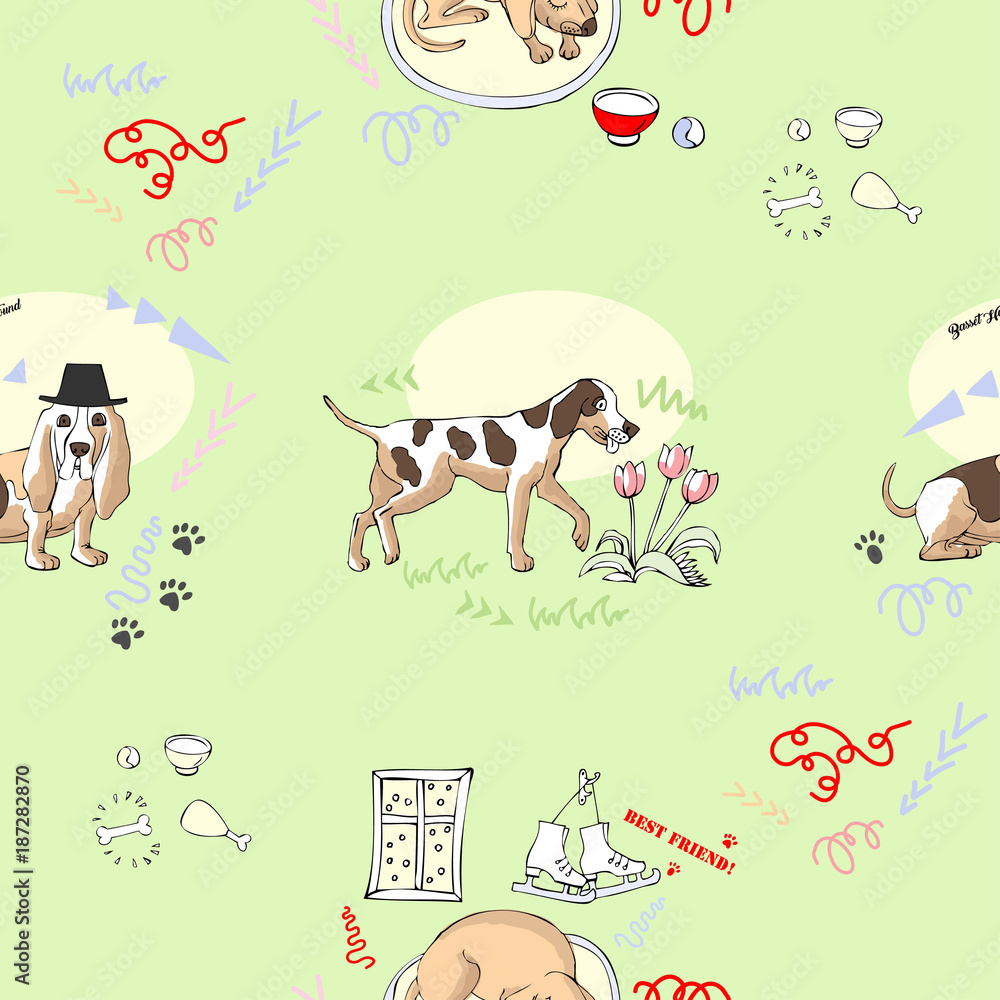 Seamless Pattern with Dogs
