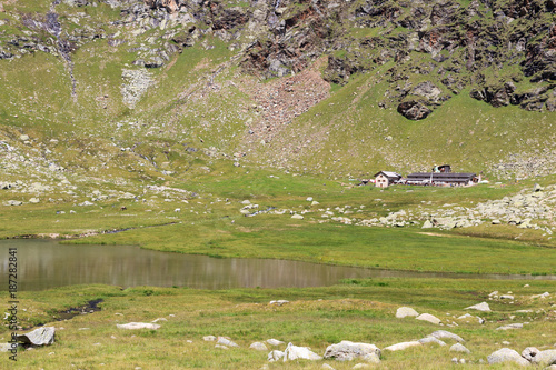 Spronser Lakes and alpine hut Oberkaseralm in Texel Group, South Tyrol photo