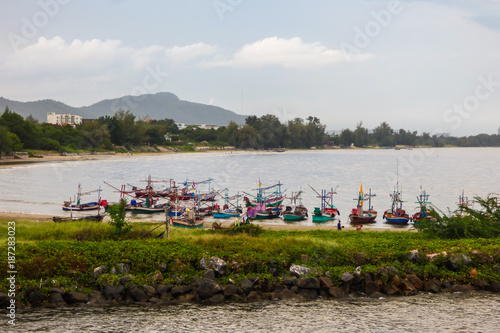 Fisherman boats near Khao Tao (Turtle mountain) in Hua Hin, Thailand