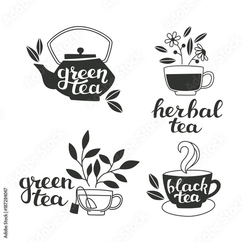 Tea Elements Silhouette with Hand Lettering.