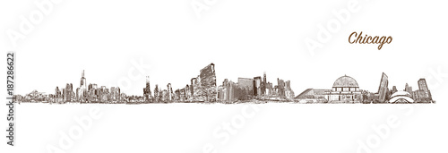 Skyline of Chicago. Hand drawn sketch in vector illustration.