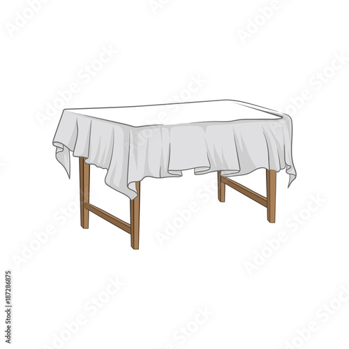 Empty square wooden table with tablecloth hand drawn vector Illustration