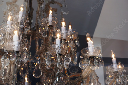 Chandelier Reflection through Glass Window 