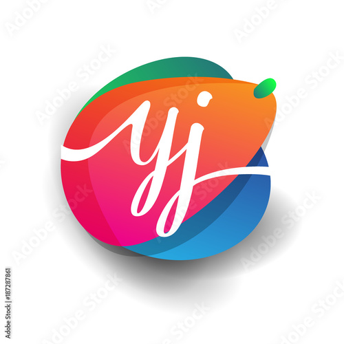 Letter YJ logo with colorful splash background, letter combination logo design for creative industry, web, business and company. photo