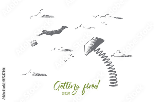 Getting fired concept. Hand drawn upset office worker is fired. Finish of career isolated vector illustration.