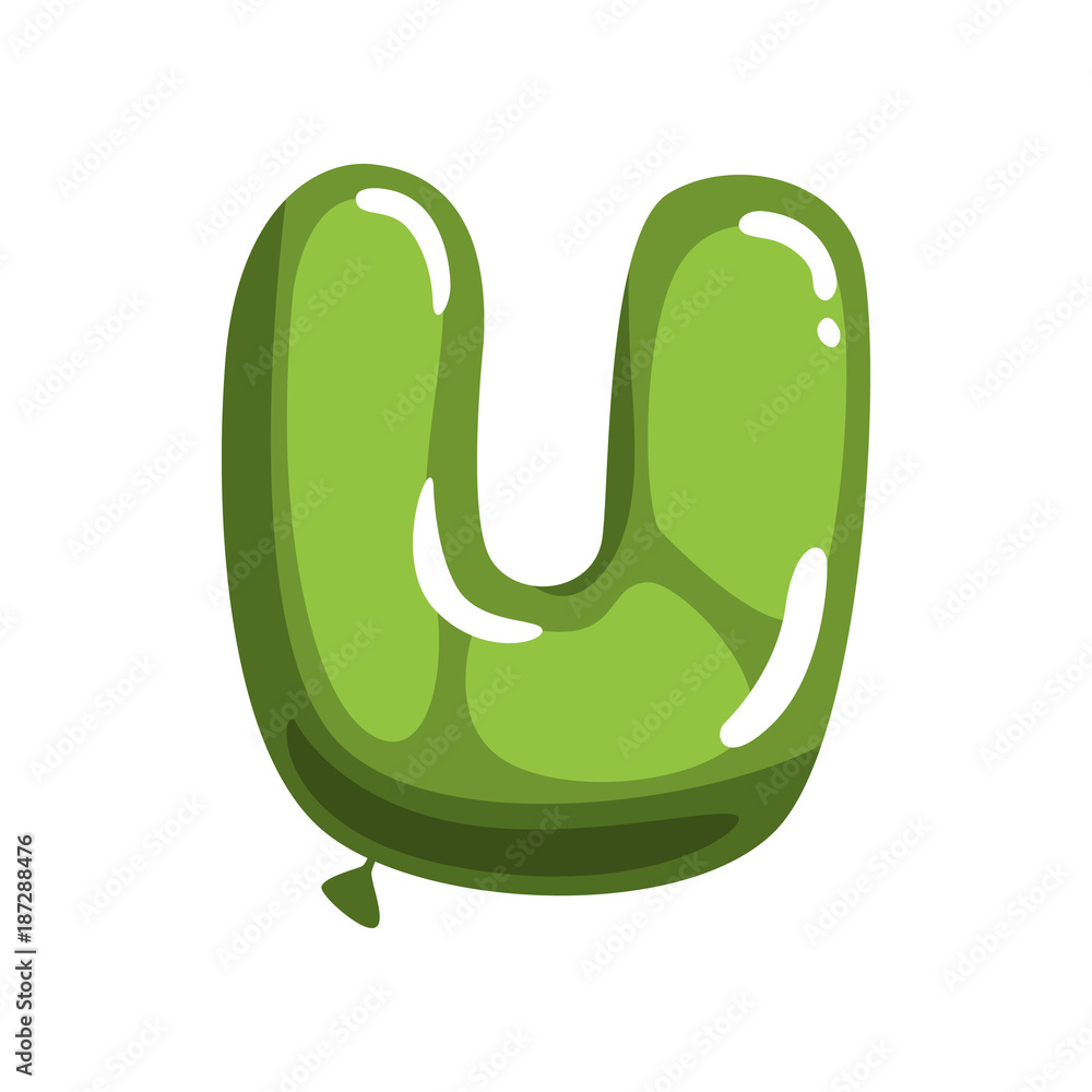 Green letter U in form of bright glossy balloon. Cartoon alphabet font for  kids. Funny education. Flat vector design for birthday invitation card or  promo banner Stock Vector | Adobe Stock