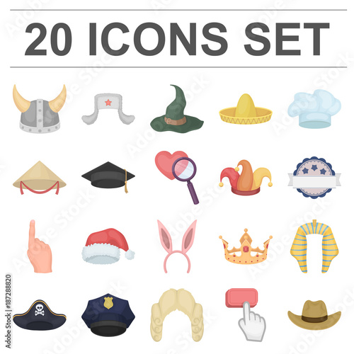Different kinds of hats cartoon icons in set collection for design.Headdress vector symbol stock web illustration.