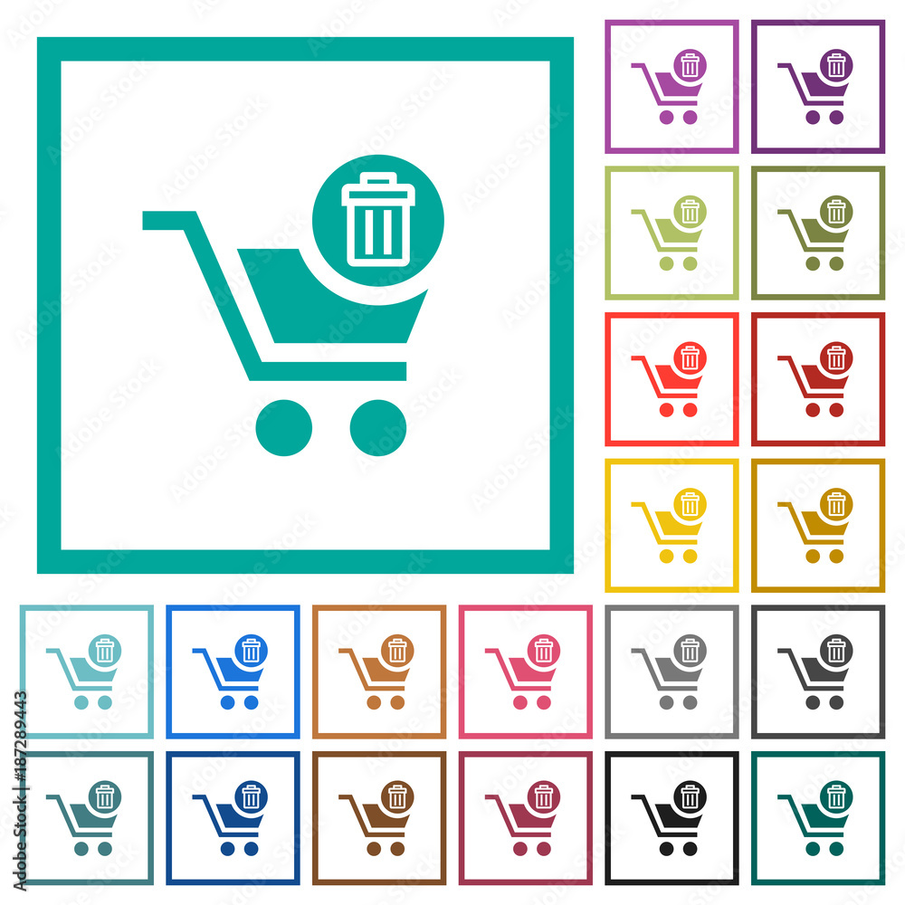 Delete from cart flat color icons with quadrant frames Delete from cart flat color icons with quadrant frames