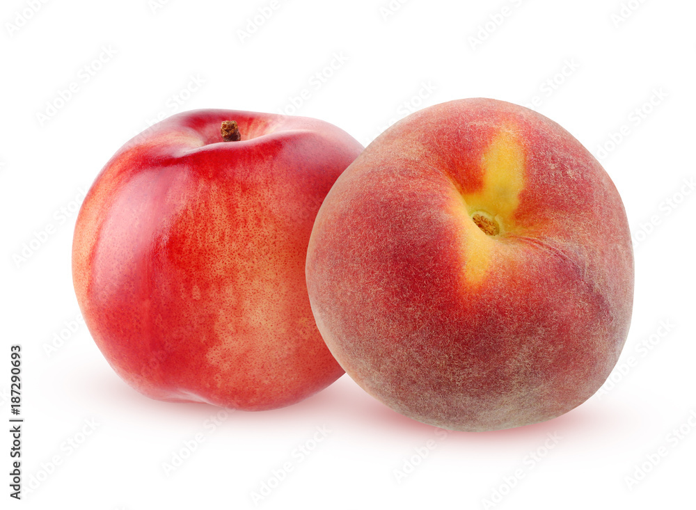 Peach and nectarine, isolated on white background.
