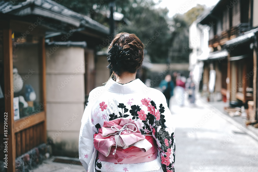Asian women wearing traditional japanese kimono in Kyoto