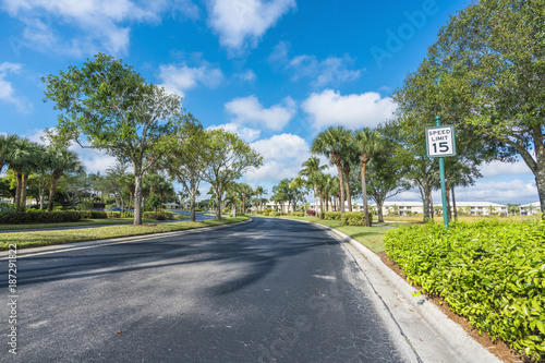 Gated community subdivision road in South Florida, United States