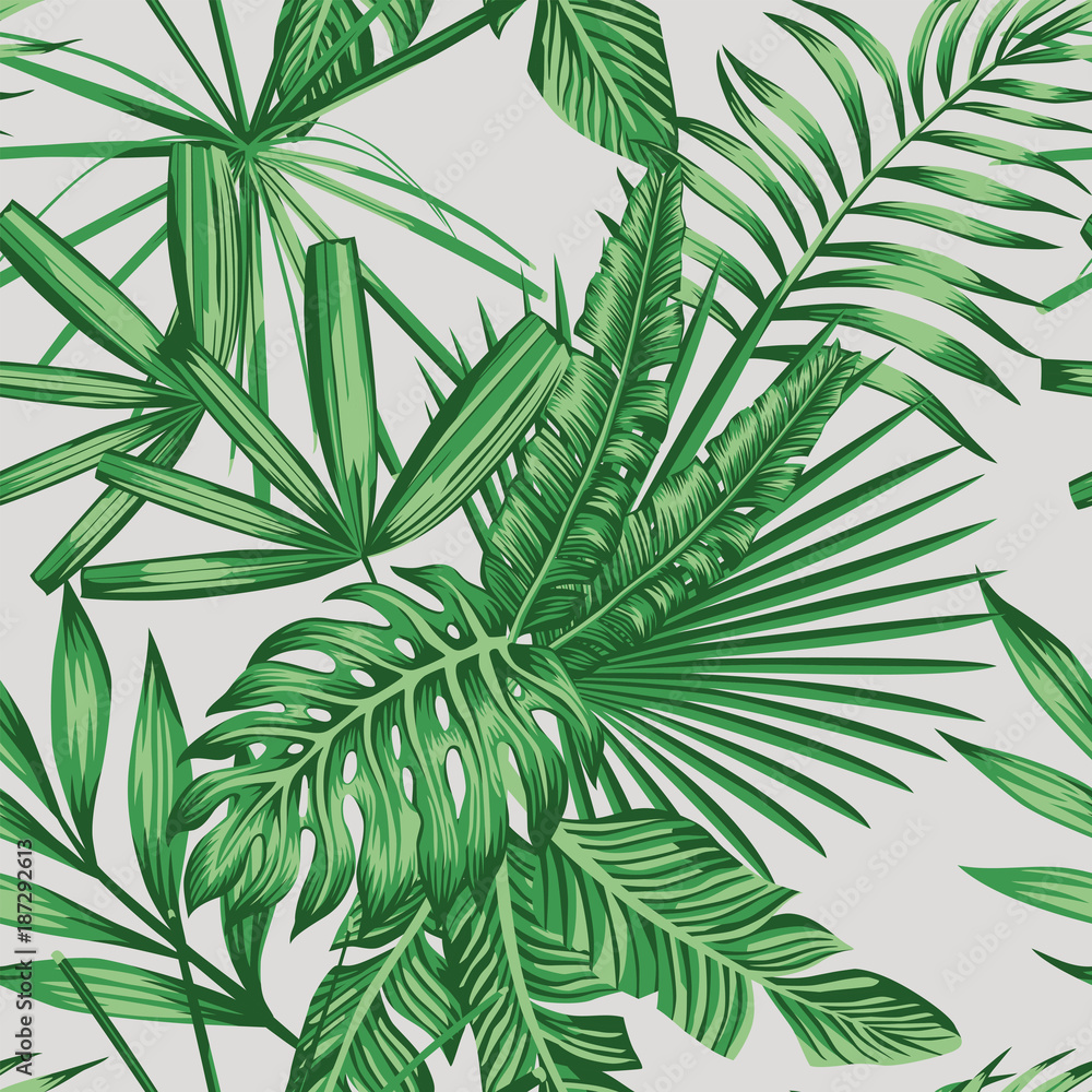 Exotic tropical leaves seamless pattern