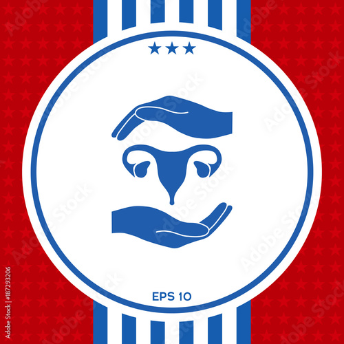 Hands holding Female uterus - protection symbol