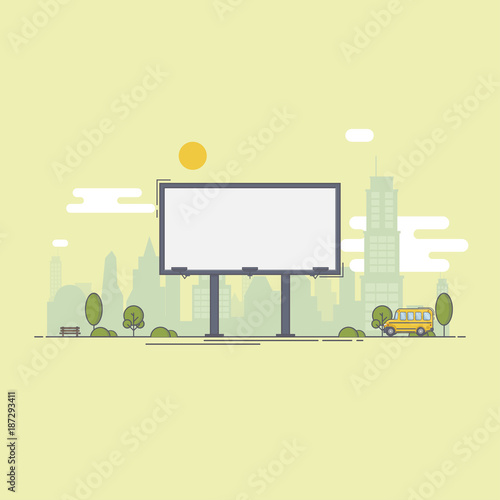 A large empty city billboard for your advertising and then the city.