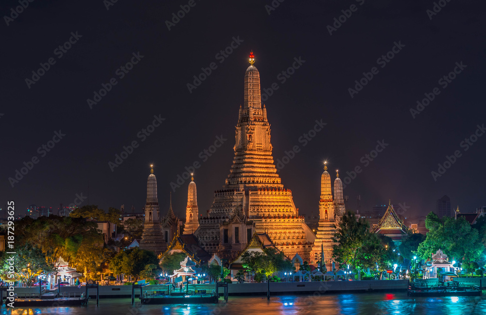 Wat Arun Temple at twilight in bangkok Thailand