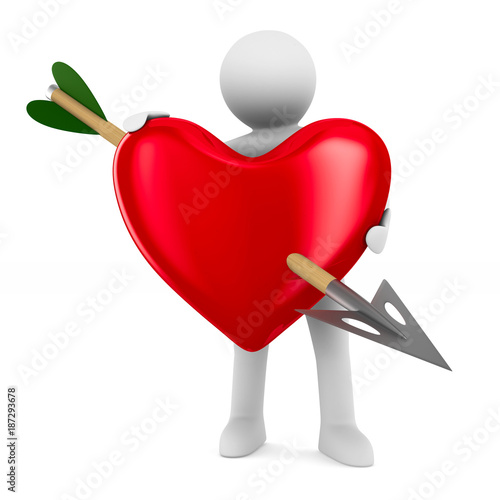 Man and heart on white back...