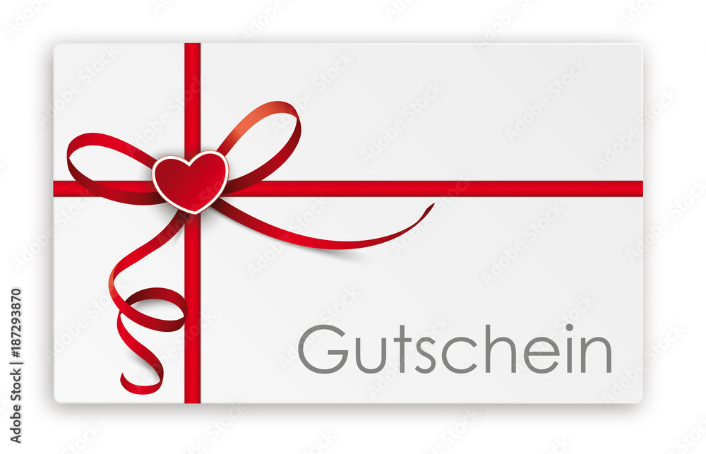 Gutschein Karte mit Herz und rotem Band Gutschein Karte mit Herz und rotem Band