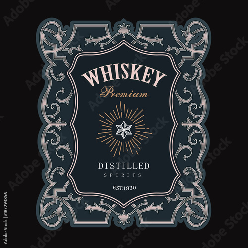 Antique whiskey label retro engrave badge design vector