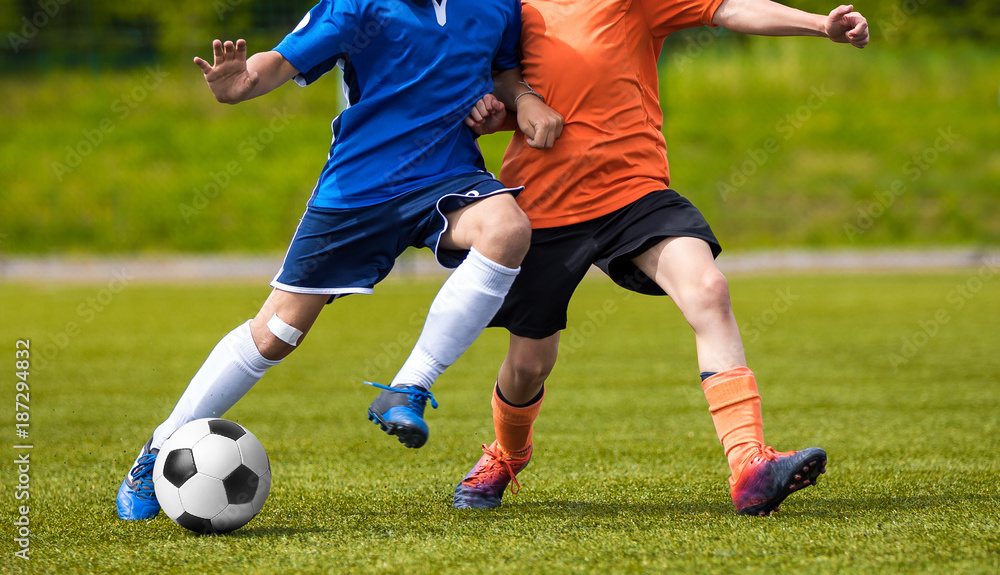 Football match for young players. Training and football soccer tournament for children. Youth soccer competition Football match for young players. Training and football soccer tournament for children. Youth soccer competition