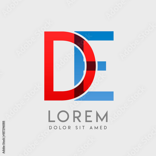 DE logo letters with "blue and red" gradation