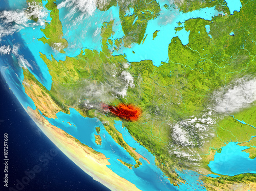 Satellite view of Austria in red