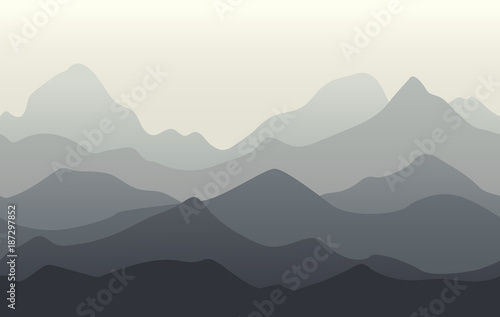 Mountains landscape. Seamless background of grey mountains ridges. Vector illustration of nature.
