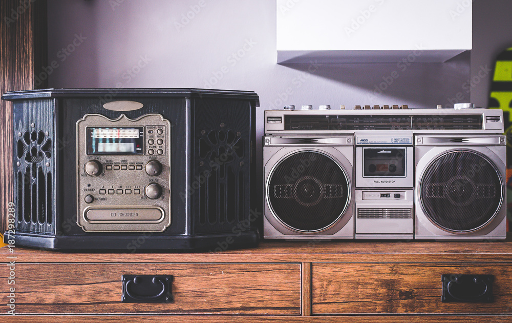 Vintage radio cassette stereo and cd recorder,retro technology Stock Photo  | Adobe Stock