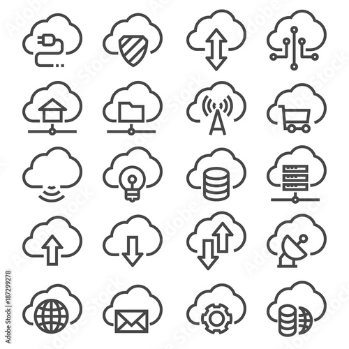 Vector Set of Computer Cloud Related Line Icons
