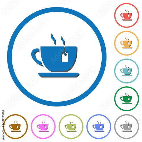 Cup of tea with teabag icons with shadows and outlines