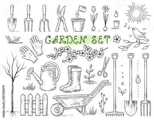 set of isolated garden tools