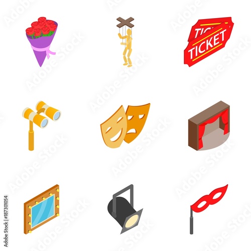 Theatre acting performance icons set