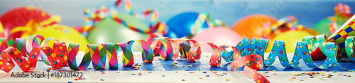 Festive party or carnival banner with balloons photo