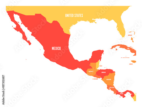 Obraz na płótnie Political map of Central America and Mexico in four shades of orange