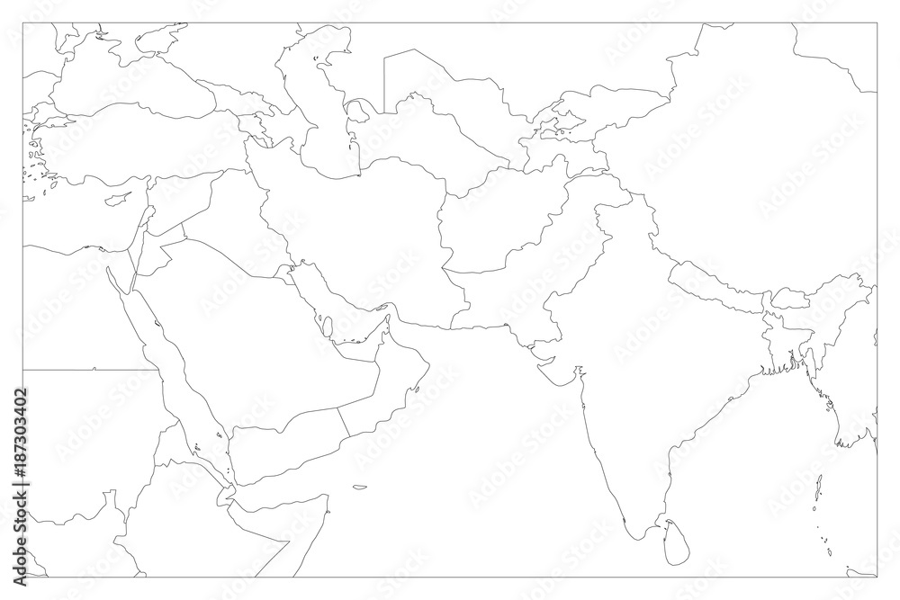 Political Map Of South Asia And Middle East Countries Simple Flat 