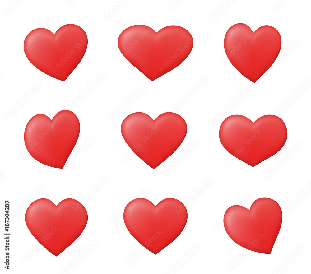 Perfect red hearts set - stock vector.