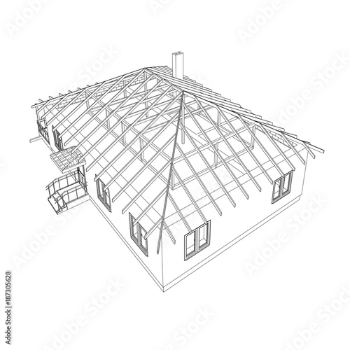 Constructions of a country house.  Vector architectural 3D design.