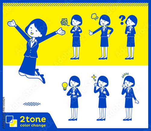 2tone type suit business women_set 1／同タッチは下の青字toyotoyoポートフォリオページ内で「2色」と入力。さらにキーワードを付け足し検索できます。
